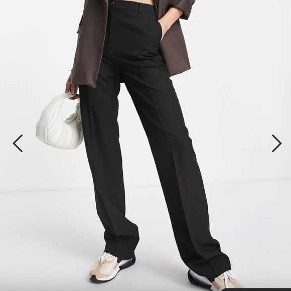 ASOS Design High Waist Tailored Straight Leg Pants Black 4 Tall - Picture 5 of 5